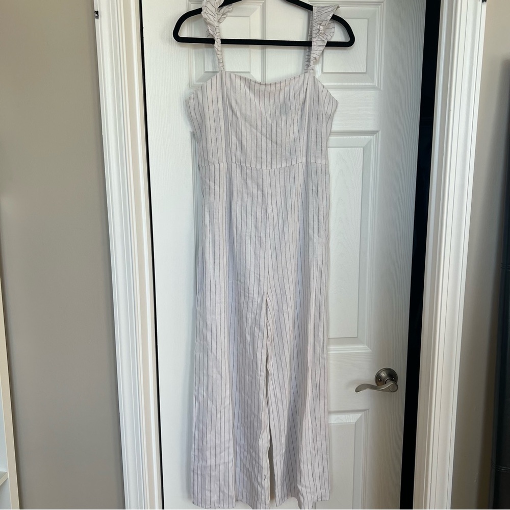 Forever 21 Cream and Navy Striped Jumpsuit